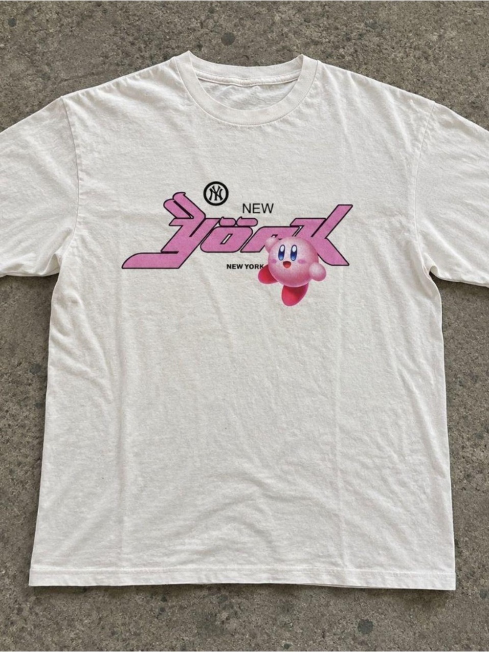 Gildan White Tee with Pink New York Graphic and Kirby